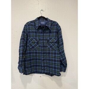 Pendleton Men’s Vintage Board Shirt Loop Collar Blue Plaid Wool USA Large